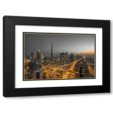 Golden Light Black Modern Wood Framed Art Print with Double Matting by Xu, Leah
