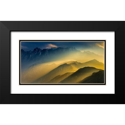 The Cattle back Mountain Sunset Black Modern Wood Framed Art Print with Double Matting by Zhu, Hua