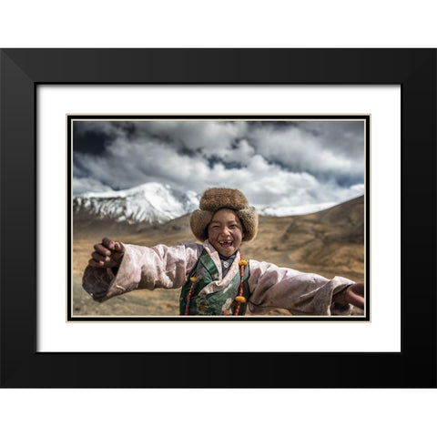Smile Tibet Black Modern Wood Framed Art Print with Double Matting by Intarob, Sarawut
