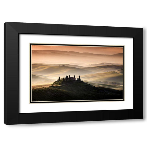 A Tuscan Country Landscape Black Modern Wood Framed Art Print with Double Matting by Bogaerts, Sus