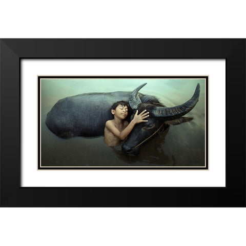 Peaceful Black Modern Wood Framed Art Print with Double Matting by Bhs, Fahmi