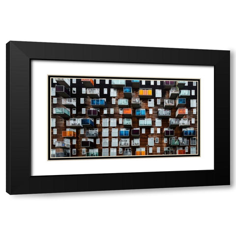 Balconia Black Modern Wood Framed Art Print with Double Matting by Pixxelpark