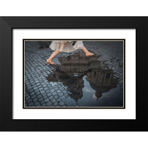 Jump Black Modern Wood Framed Art Print with Double Matting by Convista, Antonio