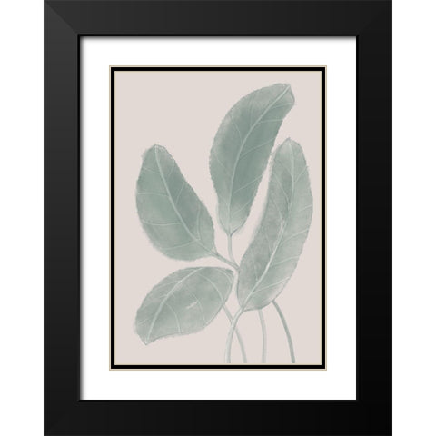 Leaves Watercolor Black Modern Wood Framed Art Print with Double Matting by Artographie Studio