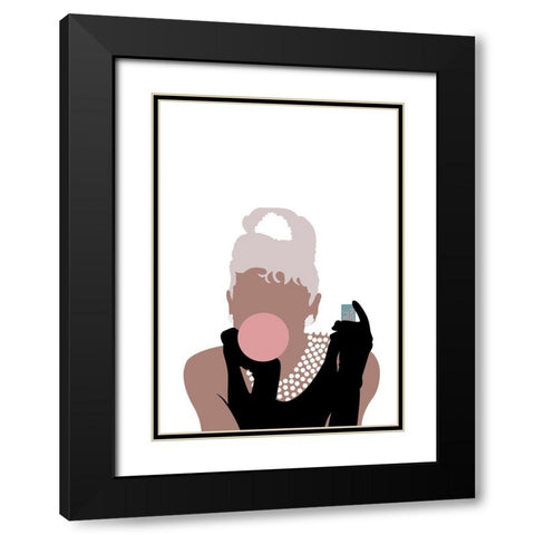 Bubblegum Girl Black Modern Wood Framed Art Print with Double Matting by Artographie Studio