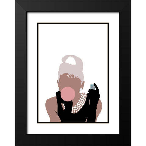 Bubblegum Girl Black Modern Wood Framed Art Print with Double Matting by Artographie Studio