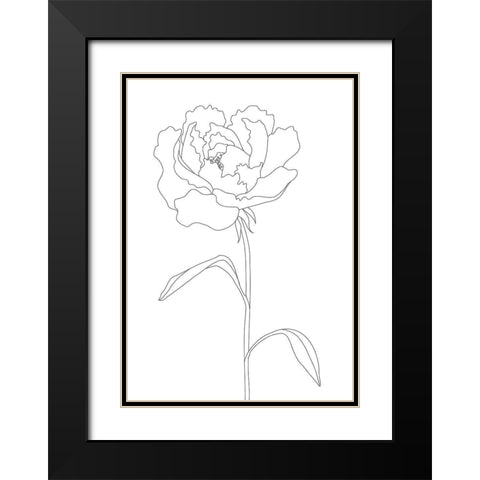 Peony Lines Black Modern Wood Framed Art Print with Double Matting by Artographie Studio