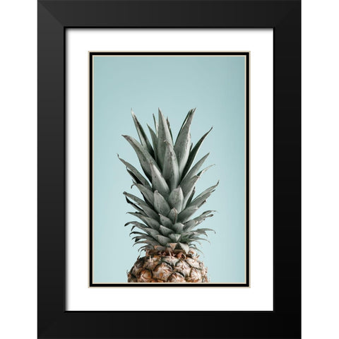 Pineapple Blue 03 Black Modern Wood Framed Art Print with Double Matting by Artographie Studio