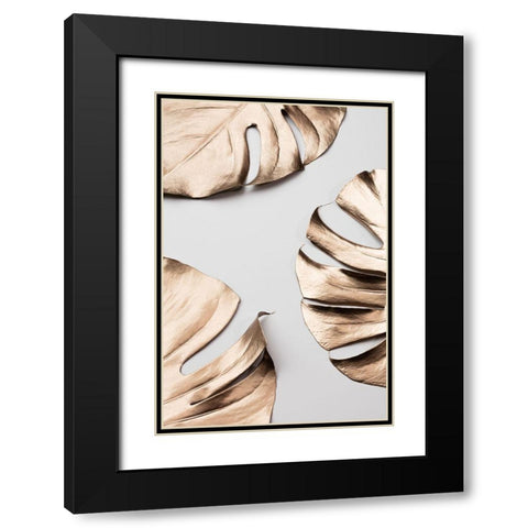 Monstera Gold 01 Black Modern Wood Framed Art Print with Double Matting by Artographie Studio