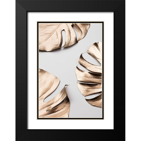 Monstera Gold 01 Black Modern Wood Framed Art Print with Double Matting by Artographie Studio