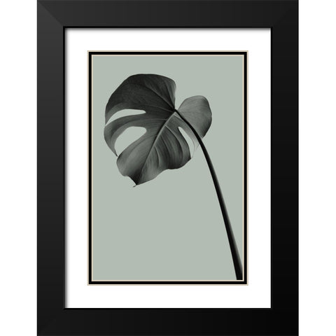 Monstera Teal 02 Black Modern Wood Framed Art Print with Double Matting by Artographie Studio
