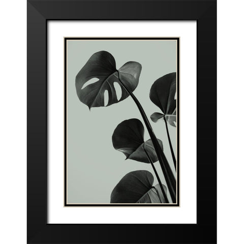 Monstera Teal 04 Black Modern Wood Framed Art Print with Double Matting by Artographie Studio