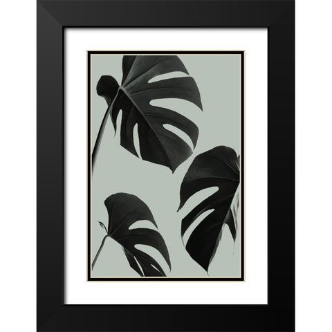 Monstera Teal 05 Black Modern Wood Framed Art Print with Double Matting by Artographie Studio