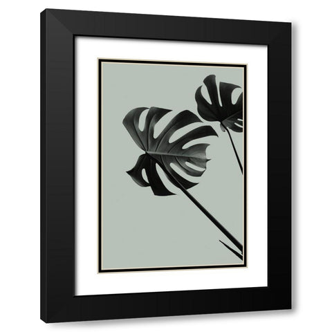 Monstera Teal 09 Black Modern Wood Framed Art Print with Double Matting by Artographie Studio