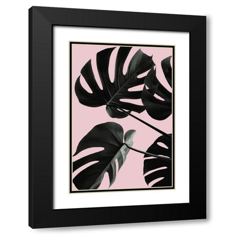 Monstera Pink No 01 Black Modern Wood Framed Art Print with Double Matting by Artographie Studio