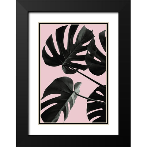 Monstera Pink No 01 Black Modern Wood Framed Art Print with Double Matting by Artographie Studio