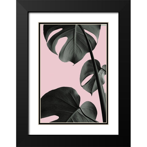 Monstera Pink No 03 Black Modern Wood Framed Art Print with Double Matting by Artographie Studio