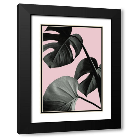 Monstera Pink No 04 Black Modern Wood Framed Art Print with Double Matting by Artographie Studio