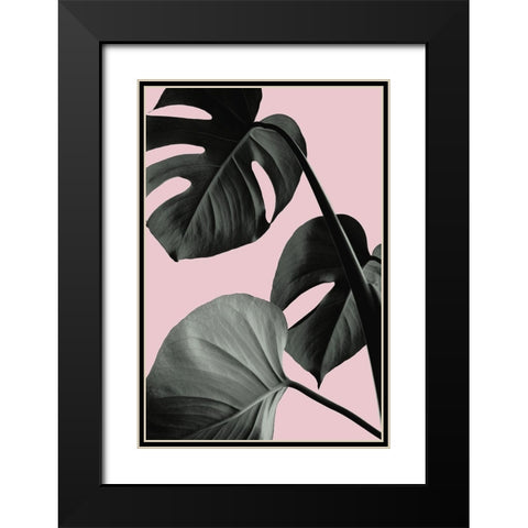 Monstera Pink No 04 Black Modern Wood Framed Art Print with Double Matting by Artographie Studio