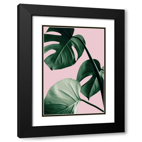 Monstera Pink No 07 Black Modern Wood Framed Art Print with Double Matting by Artographie Studio