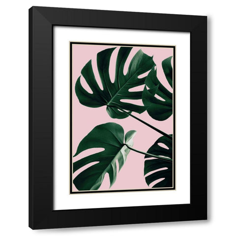 Monstera Pink No 08 Black Modern Wood Framed Art Print with Double Matting by Artographie Studio