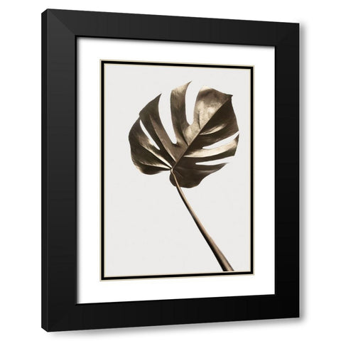 Monstera Gold 04 Black Modern Wood Framed Art Print with Double Matting by Artographie Studio