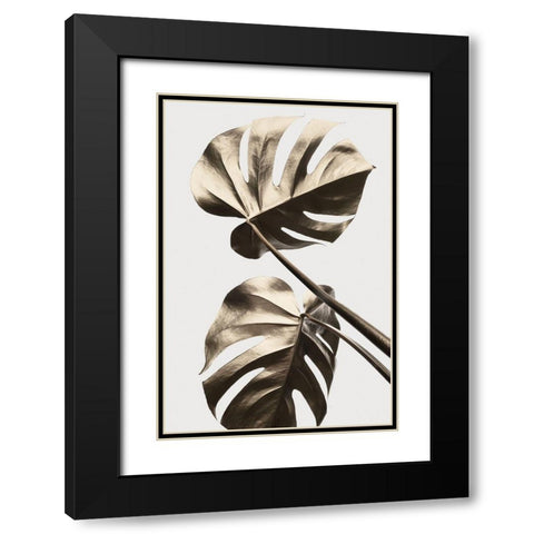 Monstera Gold 08 Black Modern Wood Framed Art Print with Double Matting by Artographie Studio