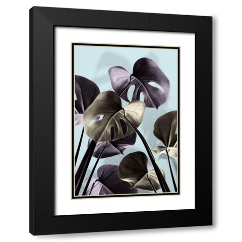 Monstera Blue 01 Black Modern Wood Framed Art Print with Double Matting by Artographie Studio