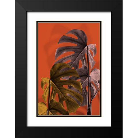 Monstera Orange 02 Black Modern Wood Framed Art Print with Double Matting by Artographie Studio