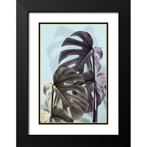 Monstera Blue 02 Black Modern Wood Framed Art Print with Double Matting by Artographie Studio
