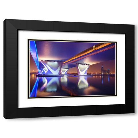 Al Garhoud Bridge-Night Black Modern Wood Framed Art Print with Double Matting by Work, Robert