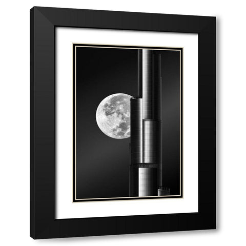 Super moon Burjkhalifa Black Modern Wood Framed Art Print with Double Matting by Anjum, zohaib