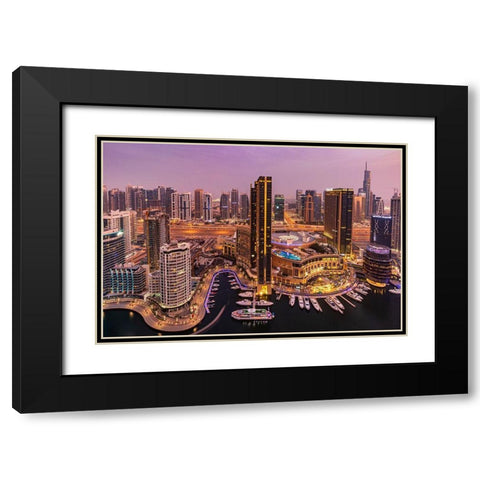 Dubai Marina Skyline Black Modern Wood Framed Art Print with Double Matting by Shamaa, Mohammed