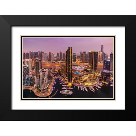 Dubai Marina Skyline Black Modern Wood Framed Art Print with Double Matting by Shamaa, Mohammed