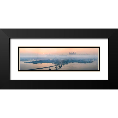 City in the morning mist Black Modern Wood Framed Art Print with Double Matting by Chen, John. J