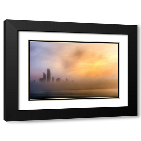 Abu Dhabi Cityscape - Foggy Morning Black Modern Wood Framed Art Print with Double Matting by Kazzaz, mohamed