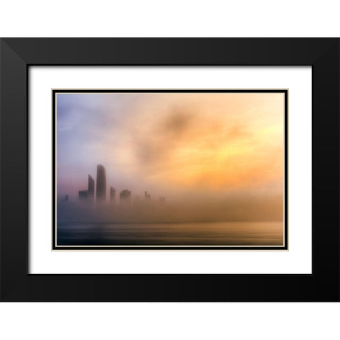 Abu Dhabi Cityscape - Foggy Morning Black Modern Wood Framed Art Print with Double Matting by Kazzaz, mohamed