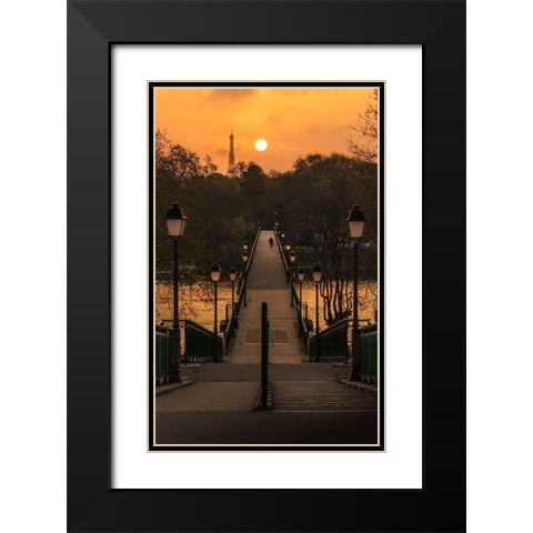 Paris at Night Black Modern Wood Framed Art Print with Double Matting by Pacifico