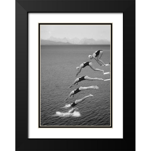 The beauty of diving Black Modern Wood Framed Art Print with Double Matting by van Son, Greetje