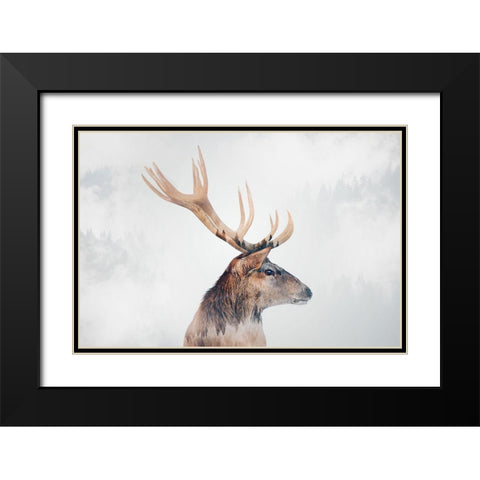 Stag Black Modern Wood Framed Art Print with Double Matting by Beata, Angyalosi