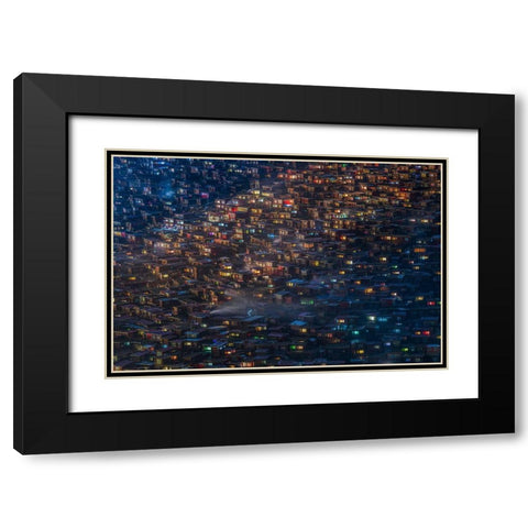 City on the Hill Black Modern Wood Framed Art Print with Double Matting by Wang, Xiaoyang