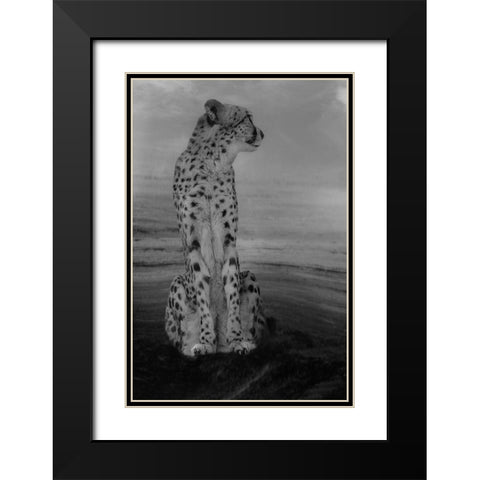 Cheetah on the Watch Black Modern Wood Framed Art Print with Double Matting by Wisniowska, Krystina