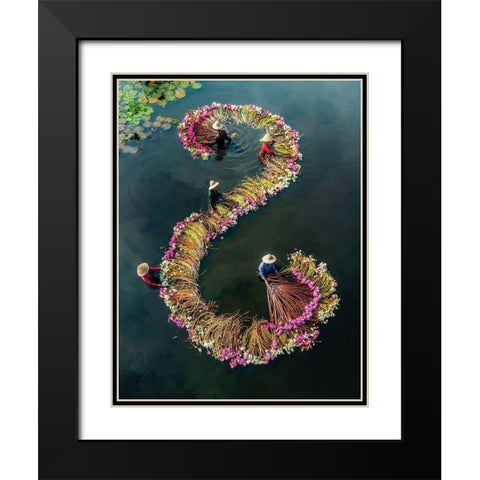 Harvesting Water Lilies 15 Black Modern Wood Framed Art Print with Double Matting by Tan Tuan, Nguyen