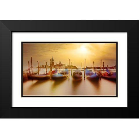 Valse of the Venetian Gondolas Black Modern Wood Framed Art Print with Double Matting by Andria, Miary
