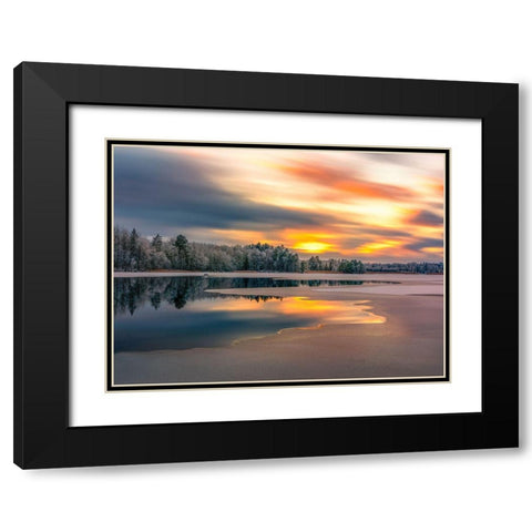 Ice Slowly Taking Over the Lake Black Modern Wood Framed Art Print with Double Matting by Lindsten, Christian