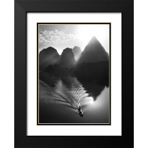Fisherman at Sunrise Black Modern Wood Framed Art Print with Double Matting by Massetti, Fabrizio