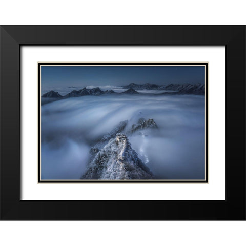 Flowing Clouds Pass over the Jian Kou Great Wall Black Modern Wood Framed Art Print with Double Matting by Cui, Yuan