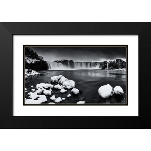 Godafoss Panorama Black Modern Wood Framed Art Print with Double Matting by Ding, Sunny