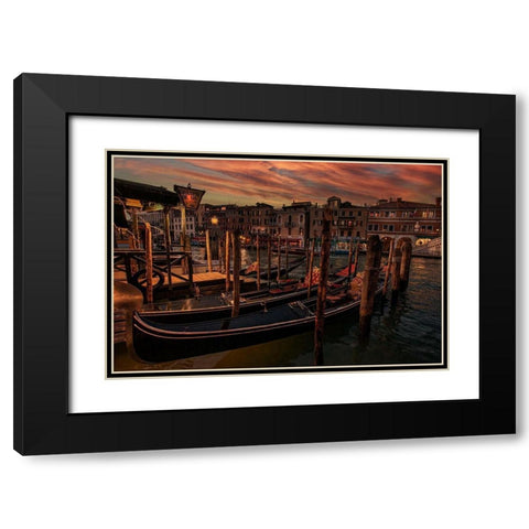 A Cozy Night in Venice Black Modern Wood Framed Art Print with Double Matting by Andria, Miary