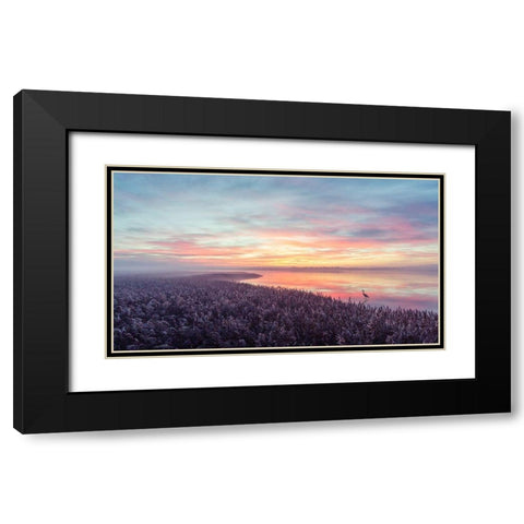 The Herons Morning View Black Modern Wood Framed Art Print with Double Matting by Londal, Leif